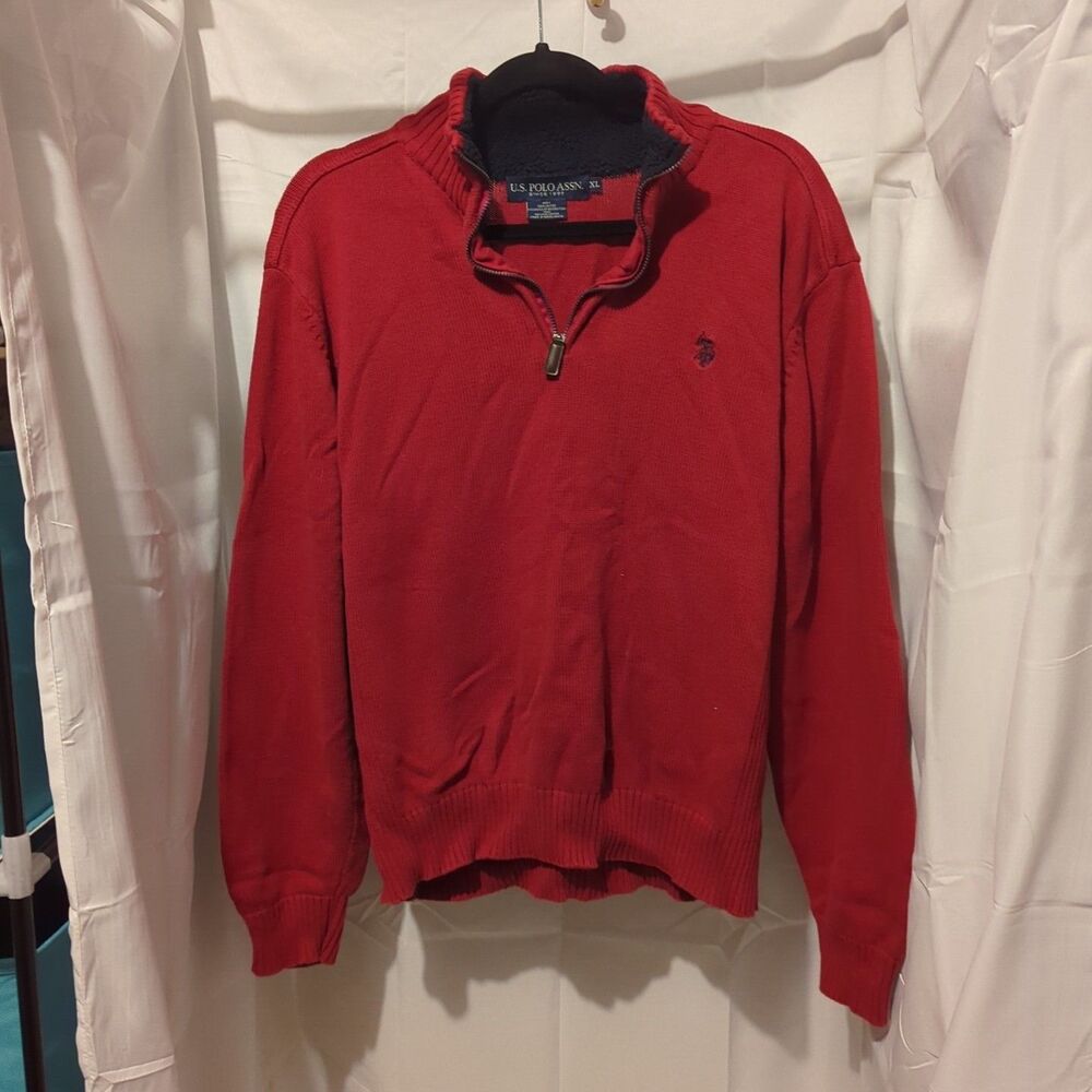 Red U.S. Polo Assn. ¼ Zip Solid Knit Pull Over Sweater